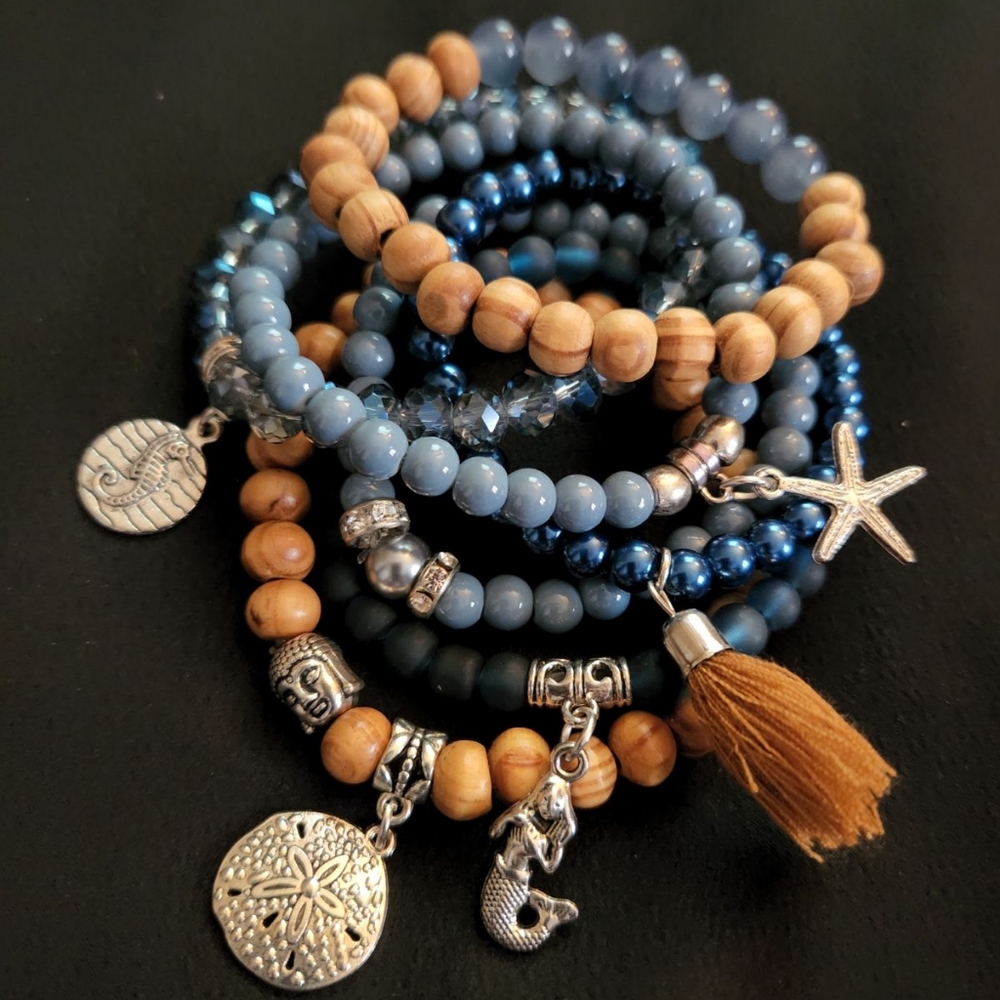 Bohemian Style Zen Bracelet Set With Buddha Head & Summer Beach Charms